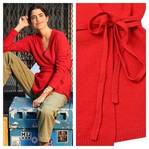 Pure Cashmere NYC Wrap Cardigan Sweater Lipstick Red Mongolian Cashmere Women S